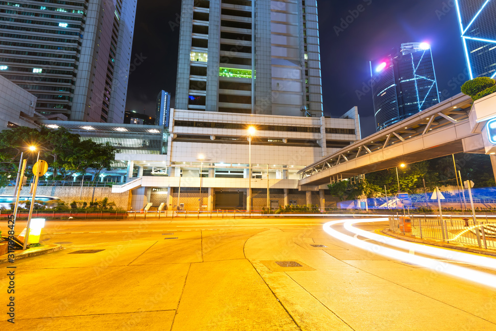 Wall mural hong kong night view with car light