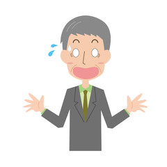 	スーツ　会社員　男性　上半身　びっくり　年配　中高年