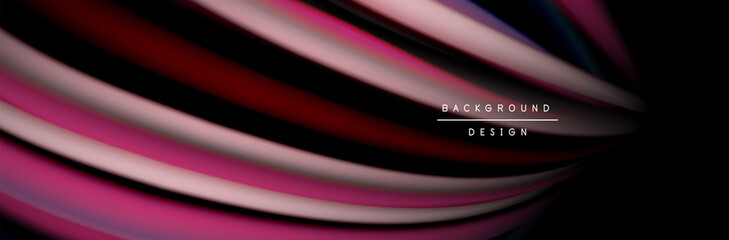 Сolorful flow poster. Wave liquid lines and shapes in black color background. Vector Illustration