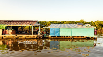  The Floating Village of Kampong Khleang on Tonle Sap Lake at Siem Reap Cambodia During Sunset