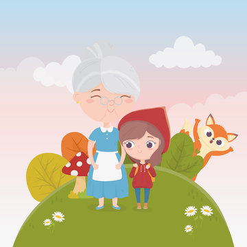 little red riding hood with grandma and wolf nature fairy tale
