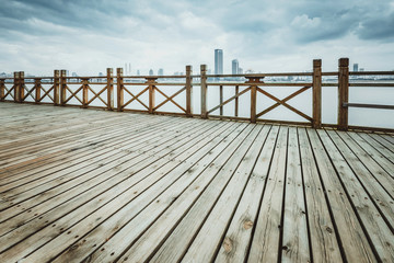 wooden floor and riverside