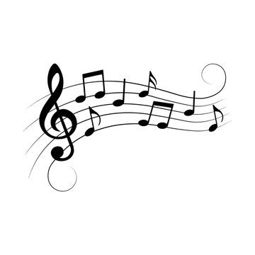 Music notes, swirl, isolated, vector illustration.