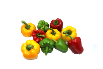 Sweet peppers, colorful vegetables placed on a white background