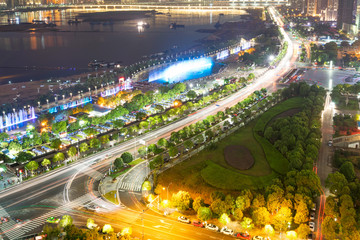 Shanghai, China aerial view of the Pudong financial district