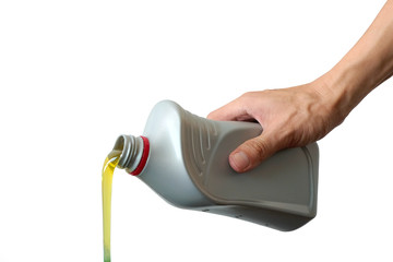 Refueling and pouring oil quality into the engine motor car Transmission and Maintenance Gear...