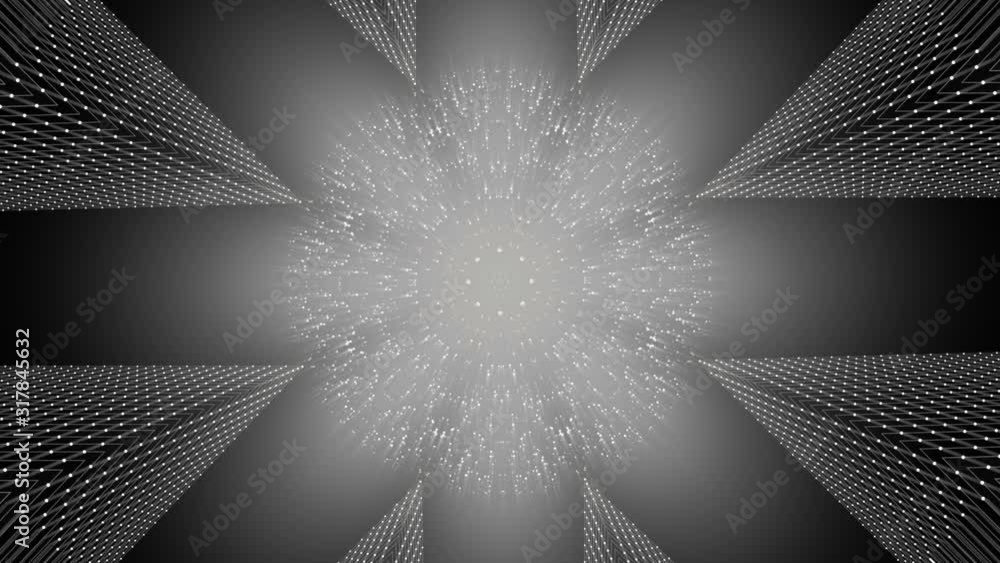 Poster abstract fractal magnetic field around a globe of shiny particles.