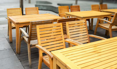 Wooden table in the outdoor coffee room