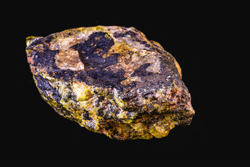 production of enriched uranium. Uranium ore found in nature. Yellow and radioactive stone. Risk of...