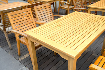 Wooden table in the outdoor coffee room