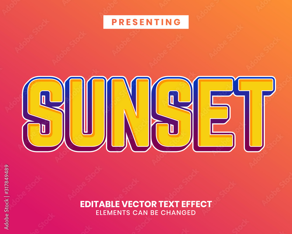 Aufkleber sunset style modern editable text effect with vibrant color
