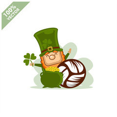  Volleyball ball happy Saint Patrick's Day theme. Cartoon character with green hat illustration vector logo.
