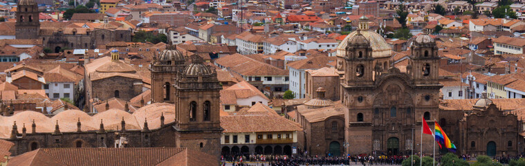 Panoramic view of the central square of Cusco in the center of Cusco Peru