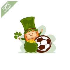 Soccer football ball happy Saint Patrick's Day theme. Cartoon character with green hat illustration vector logo.