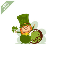  Golf ball happy Saint Patrick's Day theme. Cartoon character with green hat illustration vector logo.