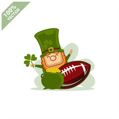 Football rugby ball happy Saint Patrick's Day theme. Cartoon character with green hat illustration vector logo.