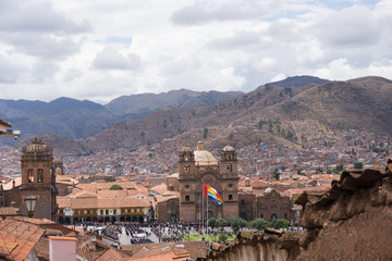 Fototapeta na wymiar Panoramic view of the central square of Cusco in the center of Cusco Peru