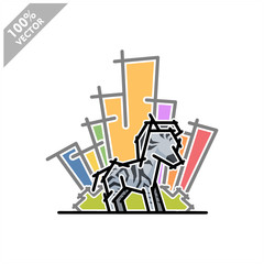 Zebra with tree and building background safari zoo logo vector	