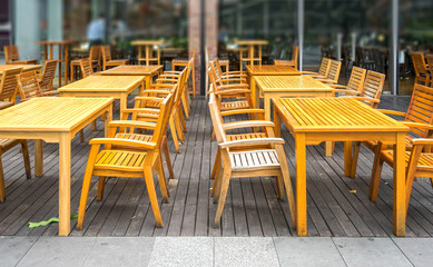 Wooden table in the outdoor coffee room