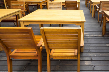 Wooden table in the outdoor coffee room