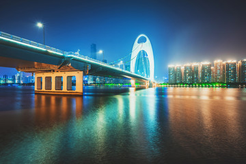 night skyline and modern cityscape in guangzhou at riverside