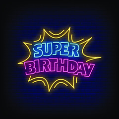 Super Birthday Neon Signs Style Text Vector