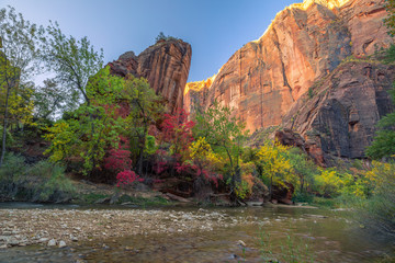 Sunrise at Virgin River by Temple of Sinawava in Zion National Park Utah