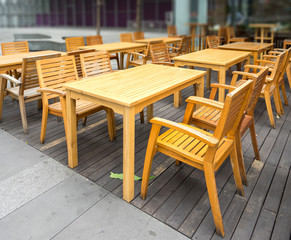 Wooden table in the outdoor coffee room