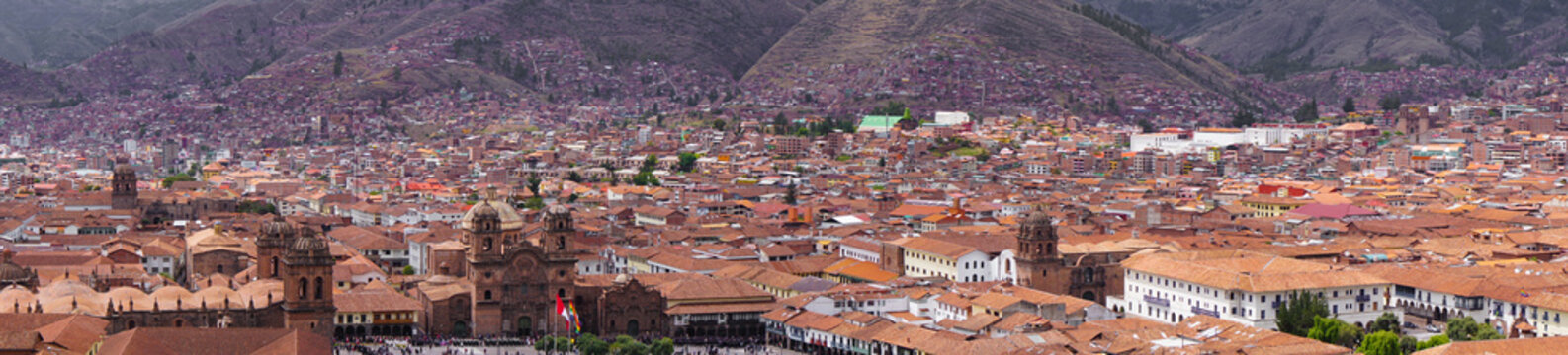 Panoramic view of the central square of Cusco in the center of Cusco Peru