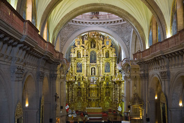Altar of the church company of Jesus in main square of Cusco Peru