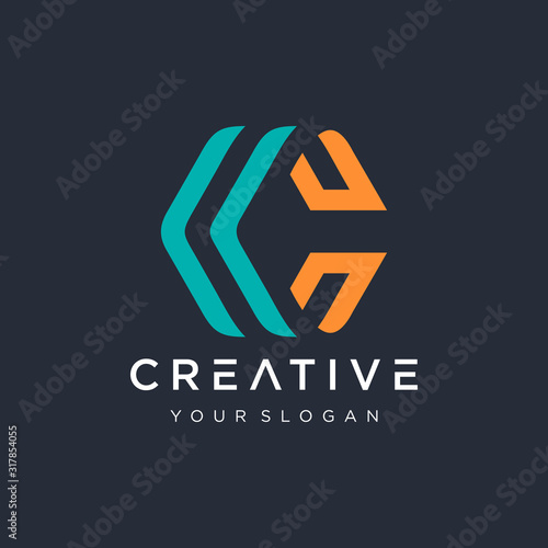 Letter C Cc Logo With Hexagon Concept Template Illustration Business Company Vector Logo Design Vector Wall Mural Gemilang