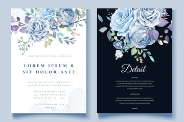 romantic blue wedding floral and leaves card