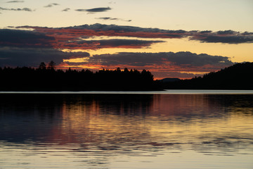 sunset reflected over lake