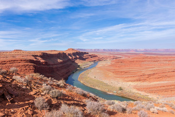 San Juan river and blue cloudy sky