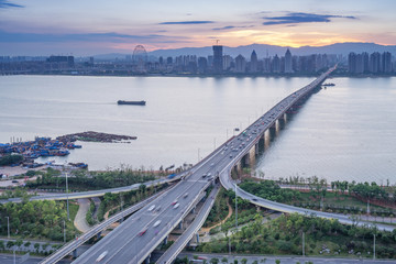 city highway interchange in shanghai on traffic rush hour