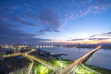 Fototapeta premium shanghai interchange overpass and elevated road in nightfall