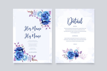 Fototapeta na wymiar romantic blue wedding floral and leaves card