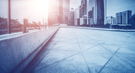 empty, modern square and skyscrapers in modern city