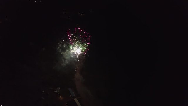 Drone shot of fireworks on the beach