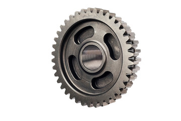Old metal gear wheel or pinion part , Motorcycle Gear driven gear reduction ratio  isolated on white background.clipping path included.