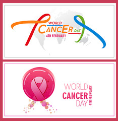 Vector illustration of World Cancer Day with ribbon February 4.
