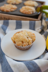 Homemade banana muffins on the wooden table