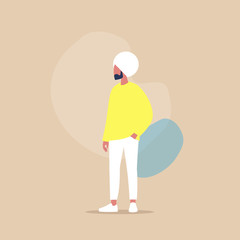 Flat vector illustration of a young indian male character keeping his hand in pocket, casual look, millennial lifestyle