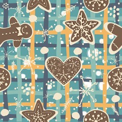 Cute Winter Seamless Pattern with gingerbread cookies.
