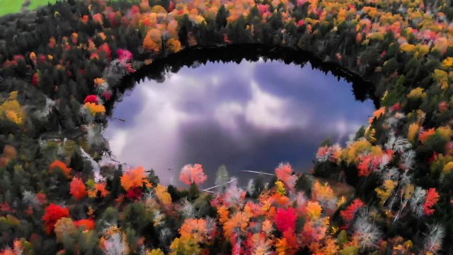 Circular Lake and Forest in the Fall