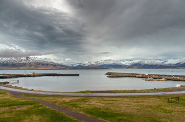 Obraz premium Village of Hrisey island in Iceland