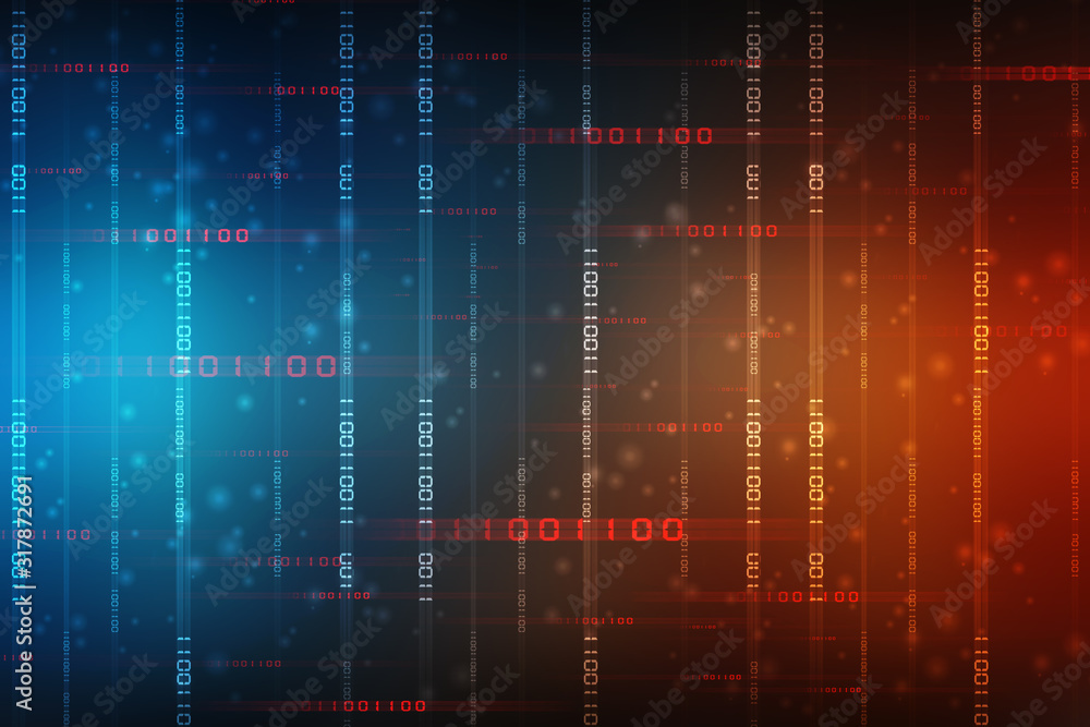 Poster 2d illustration abstract digital binary data on computer screen