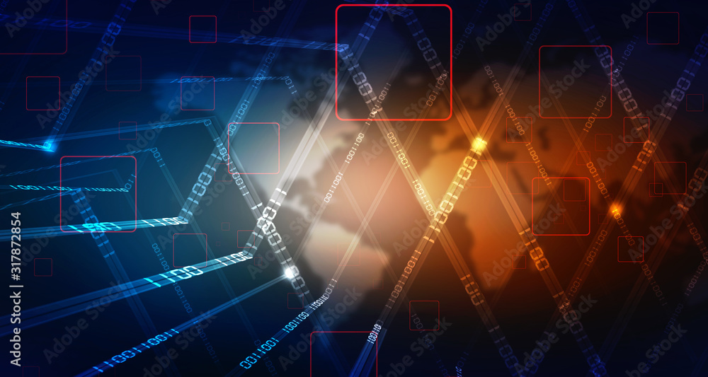 Poster 2d illustration abstract digital binary data on computer screen