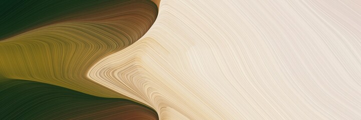 modern horizontal header with very dark green, bisque and brown colors. dynamic curved lines with fluid flowing waves and curves