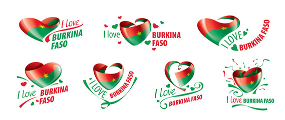National flag of the Burkina Faso in the shape of a heart and the inscription I love Burkina Faso. Vector illustration